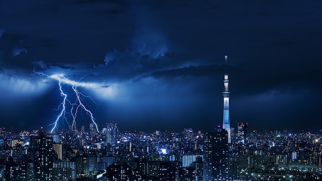 Foto donnerstrom in tokio stadt von japan