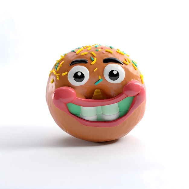 Donut-Charakter mit einem Lächeln auf weißem Hintergrund 3D-Illustration