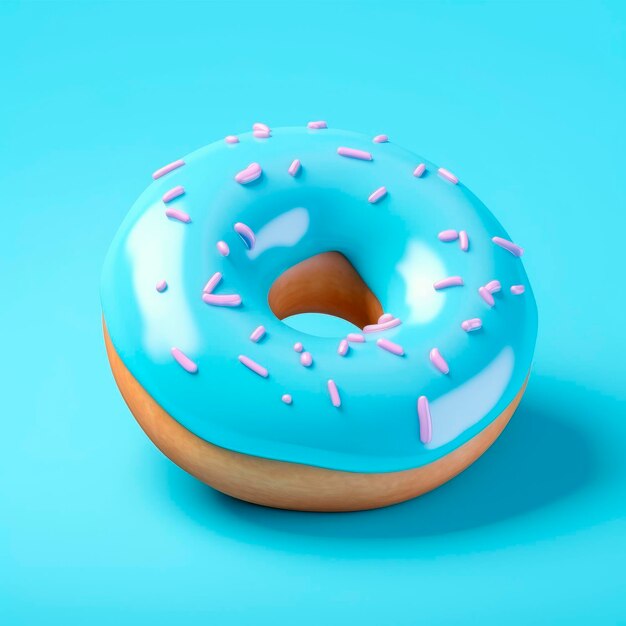 Un donut con chispas rosas está sobre un fondo azul.