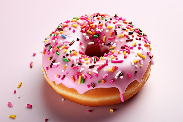 Donut con chispitas de colores aislado sobre fondo blanco.