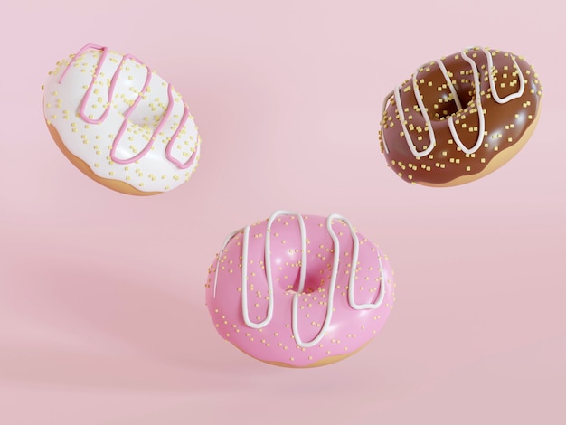 Donut con chispitas de colores aislados sobre fondo rosa representación 3d