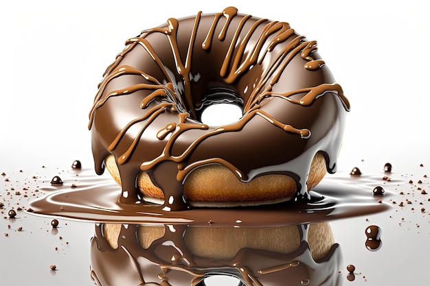 Un donut de chocolate con glaseado de chocolate y chispas encima.