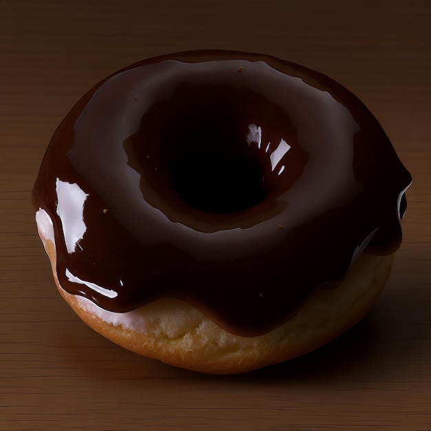 Foto un donut de chocolate con glaseado de chocolate y un fondo oscuro