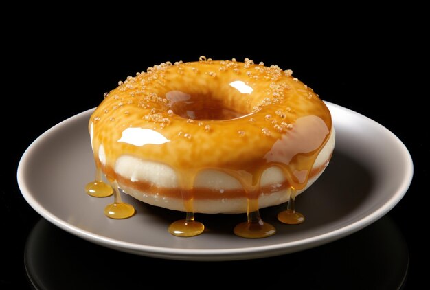 Un donut con cobertura de caramelo encima