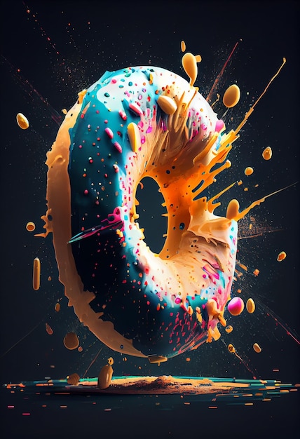 Donut colorido en chocolate Volando y salpicando en el esmalte delicioso fondo de donut esmaltado Volando deliciosas donuts con salpicaduras en fondo negro con espacio de copia Ilustración de alta calidad ai