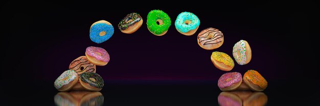 Donut colorido delicioso set render 3d