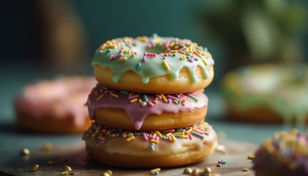 Donut com cobertura de chocolate e confeitos gerados por IA