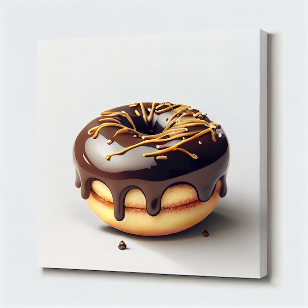 Donut com cobertura de chocolate e granulado em fundo branco