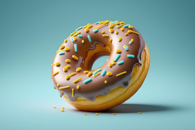 Donut com cobertura de chocolate isolado em fundo azul AI