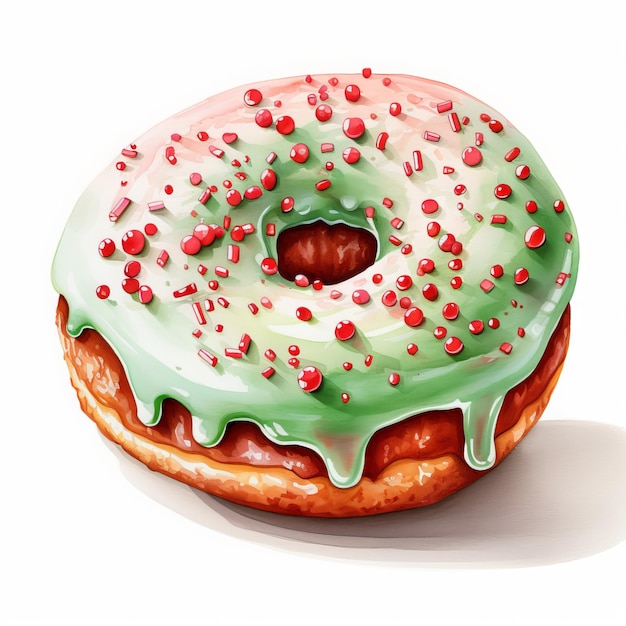 Donut com esmalte verde e polvilhas isoladas em fundo branco