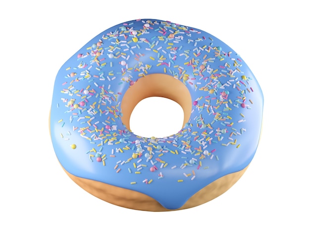 Donut com granulado colorido isolado no fundo branco 3d render