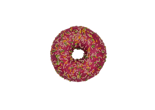 Donut com granulado colorido isolado no fundo branco Vista superior