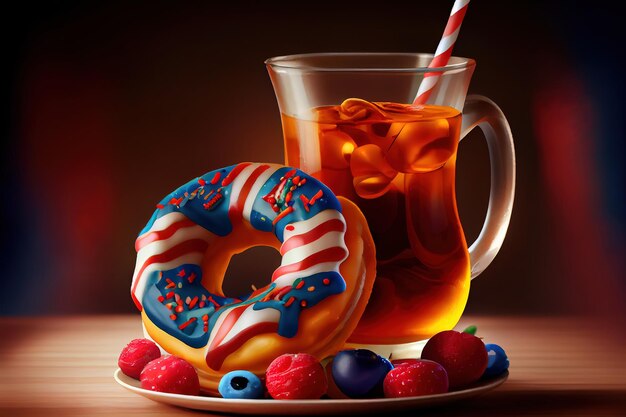 Donut com suco e doces no dia da independência Generative Ai