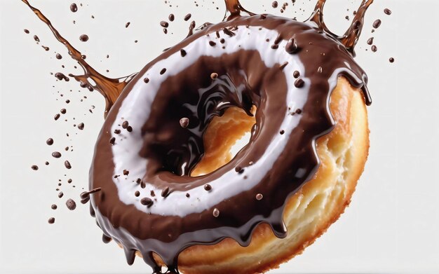 Donut de chocolate doce em fundo de estúdio leve