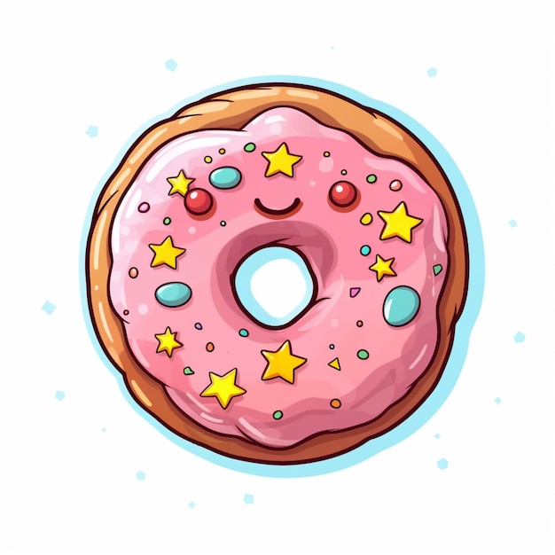 Foto donut de desenho animado com glacê rosa e estrelas no topo da ia generativa