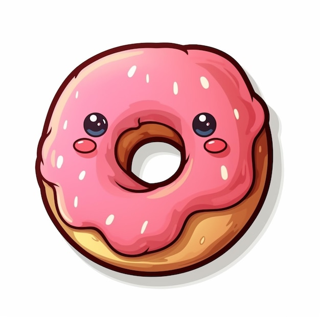 Foto donut de desenho animado com glasura rosa e olhos em um fundo branco