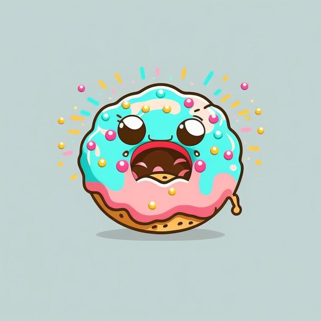 Foto donut de desenho animado com um rosto triste e salpicaduras sobre ele generativo ai