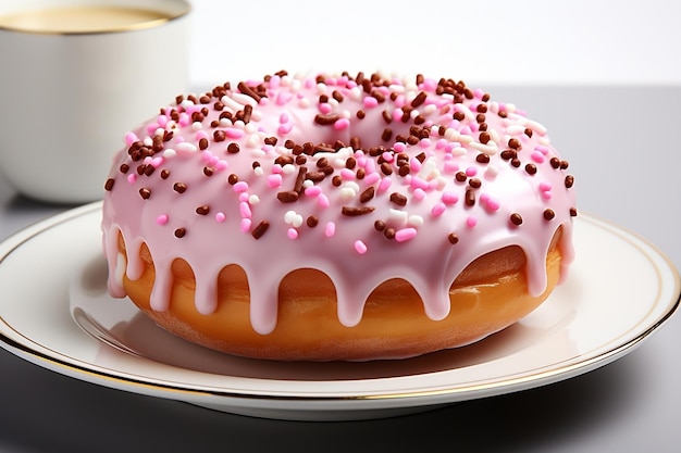 Donut de polvilho rosa em IA generativa de fundo isolado