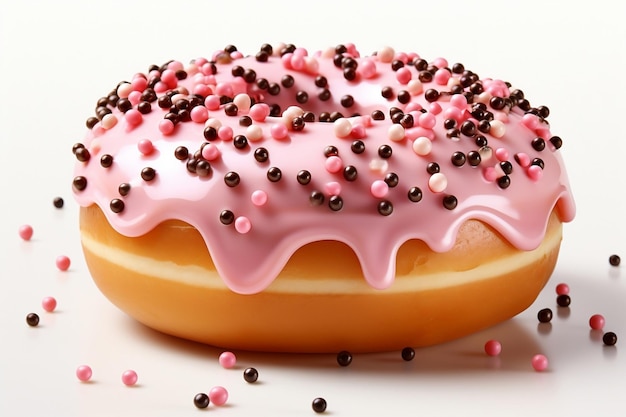 Donut de polvilho rosa em IA generativa de fundo isolado