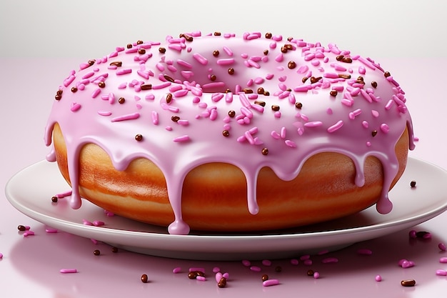 Donut de polvilho rosa em IA generativa de fundo isolado