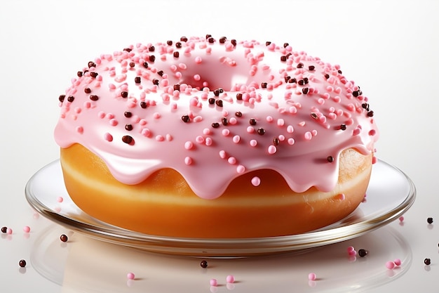 Donut de polvilho rosa em IA generativa de fundo isolado