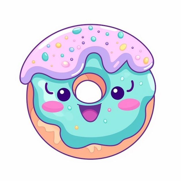 Foto donut de dibujos animados con una cara y un glaseado rosa en la parte superior generativa ai