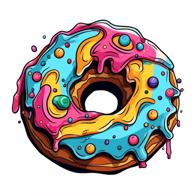 donut de dibujos animados con glaseado de colores y chispas sobre un fondo blanco ai generativo