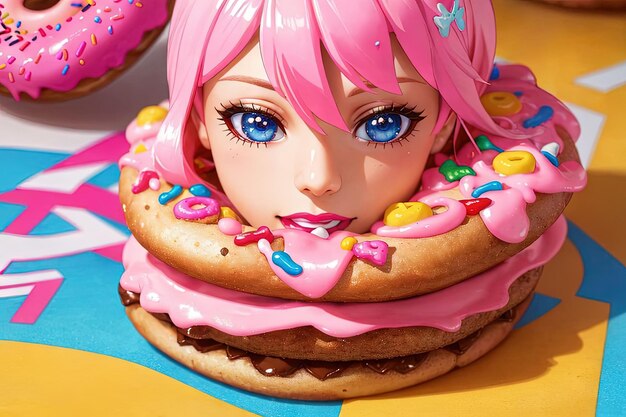 Donut donuts macarrones rosa estilo barbie ilustración generativa ai