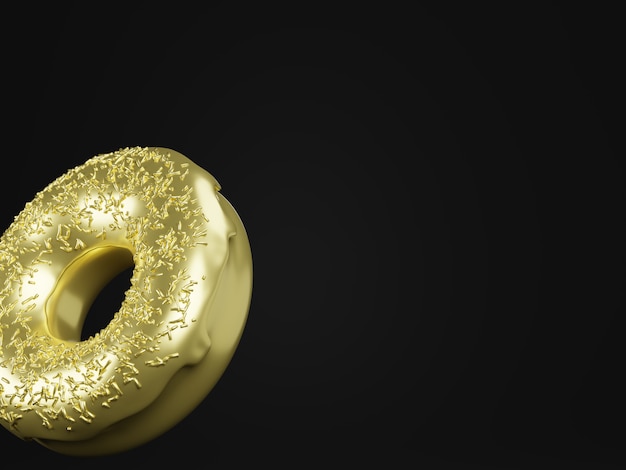 Donut dorado con chispas con espacio de copia. Concepto rico 3d rindió la ilustración.