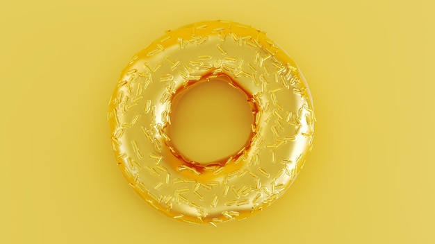 Donut dorado con glaseado dorado sobre fondo dorado 3D Rendering