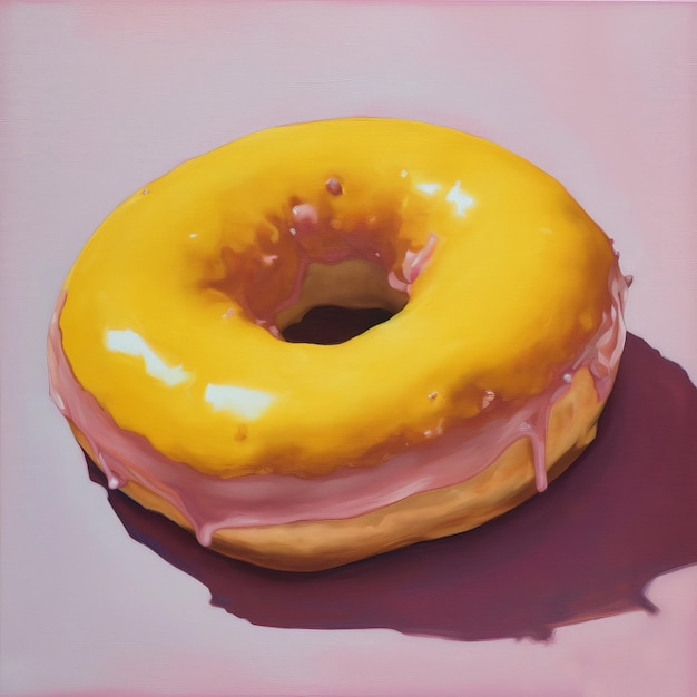 Donut dulce pintura al óleo sobre fondo abstracto