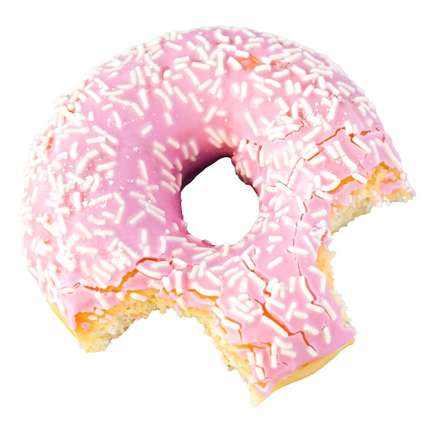 Donut em esmalte rosa em um fundo branco