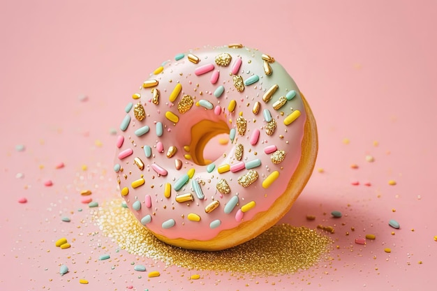 Donut em fundo colorido Conceito de dia de Donut