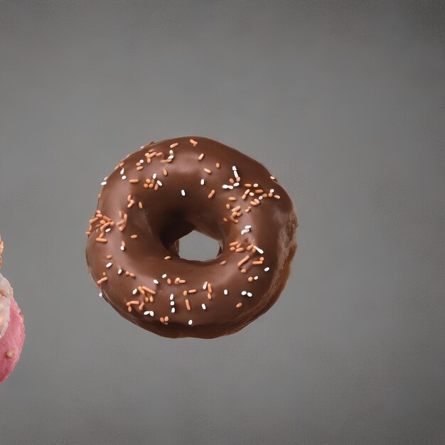 Donut flotante con glaseado de chocolate delicioso y satisfactorio regalo postre cinematógrafo