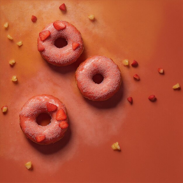 Foto donut de fresa con fotografía de comida salpicada