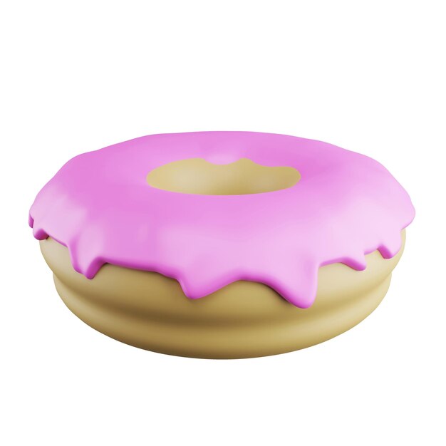 Donut de fresa de representación 3D sobre fondo blanco