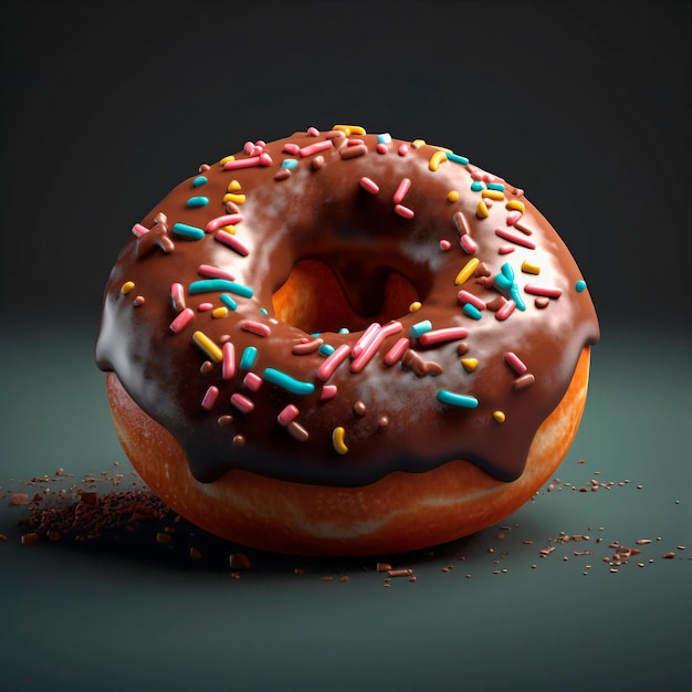 Un donut con glaseado de chocolate y chispas