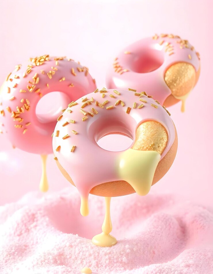 Donut en glaseado de chocolate sobre un fondo rosa