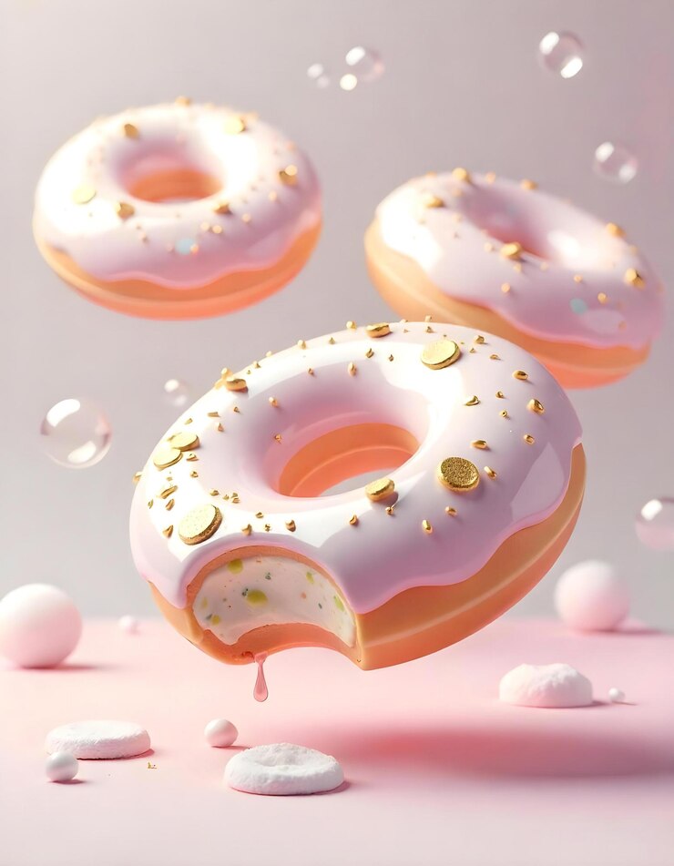 Donut en glaseado de chocolate sobre un fondo rosa