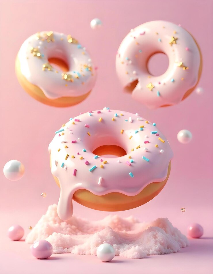Donut en glaseado de chocolate sobre un fondo rosa