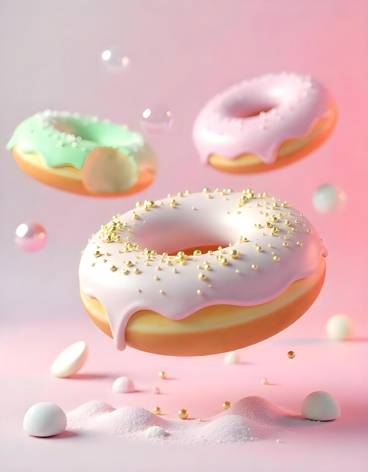 Donut en glaseado de chocolate sobre un fondo rosa