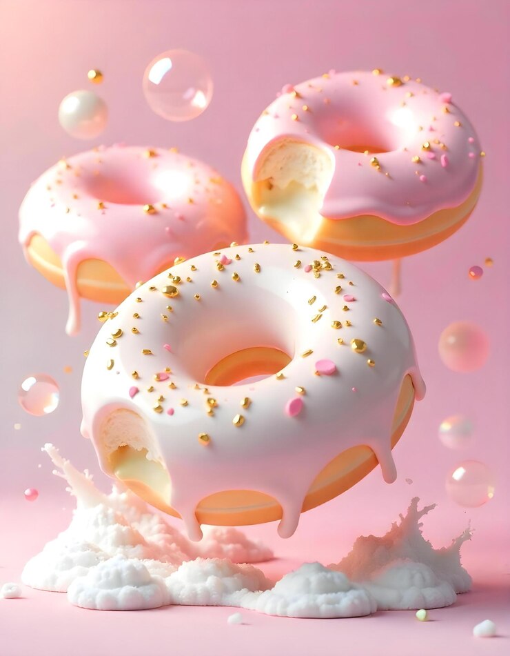 Donut en glaseado de chocolate sobre un fondo rosa