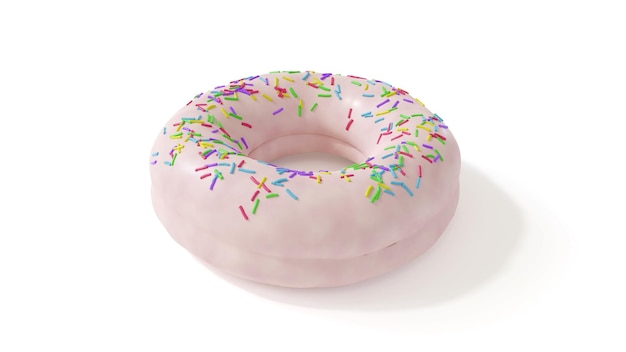 Donut glaseado con crema blanca y chispitas de colores aisladas sobre un fondo blanco. Lindos donuts coloridos y brillantes con glaseado blanco y chispitas multicolores.