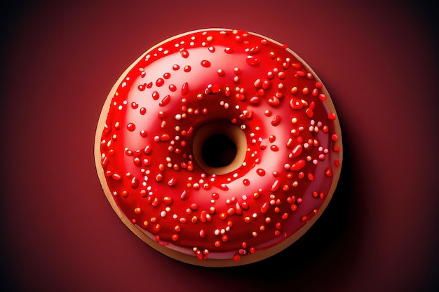 Donut glaseado rojo sobre la mesa de mármol Cerrar Vista superior Ai generativo