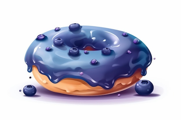 Donut helado de arándanos sobre fondo blanco estilo de dibujos animados generado por IA