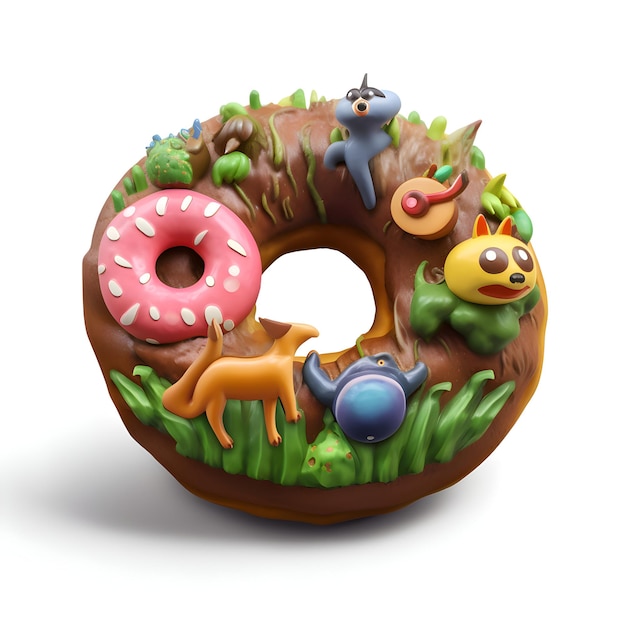 Donut en ilustración 3d de fondo blanco con rutas de sombra y trabajo