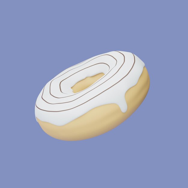 Foto donut ilustración 3d sobre fondo azul donut con glaseado blanco sobre fondo azul