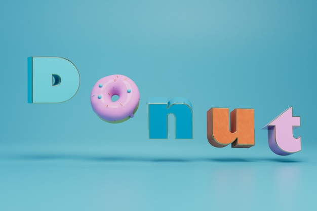 El donut de inscripción con un donut en el glaseado en lugar de la letra o sobre un fondo azul