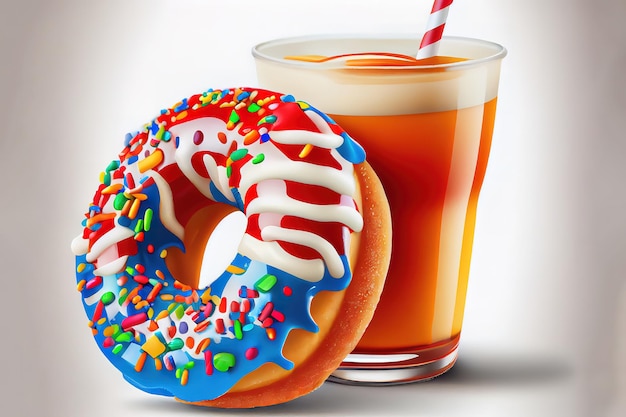 Donut con jugo y dulces en el día de la independencia Generative Ai