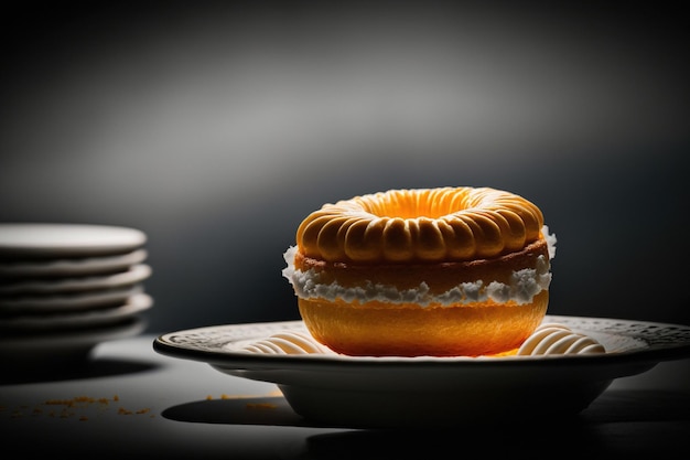 Donut Kentang em um fundo escuro com espaço de cópia Generative AI